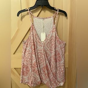 Akosor pink and white design tank top blouse, size L